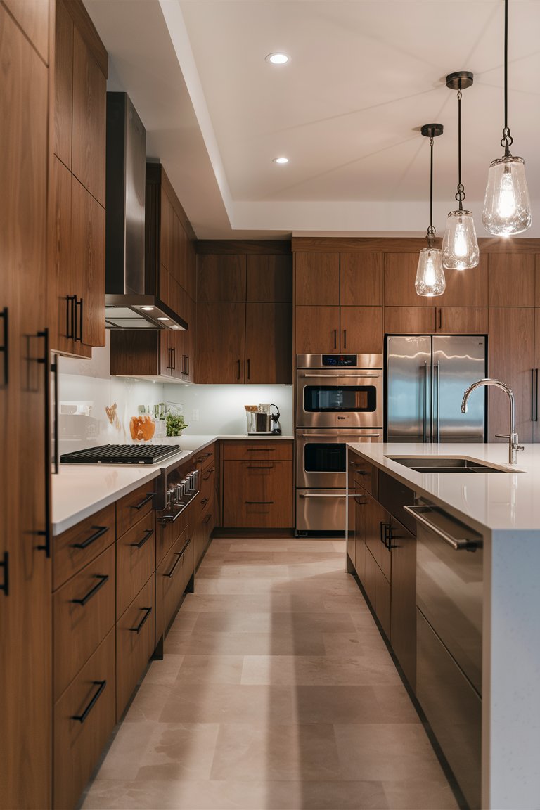 Modern Walnut and White Kitchen: A Timeless Blend of Elegance and Contemporary Design