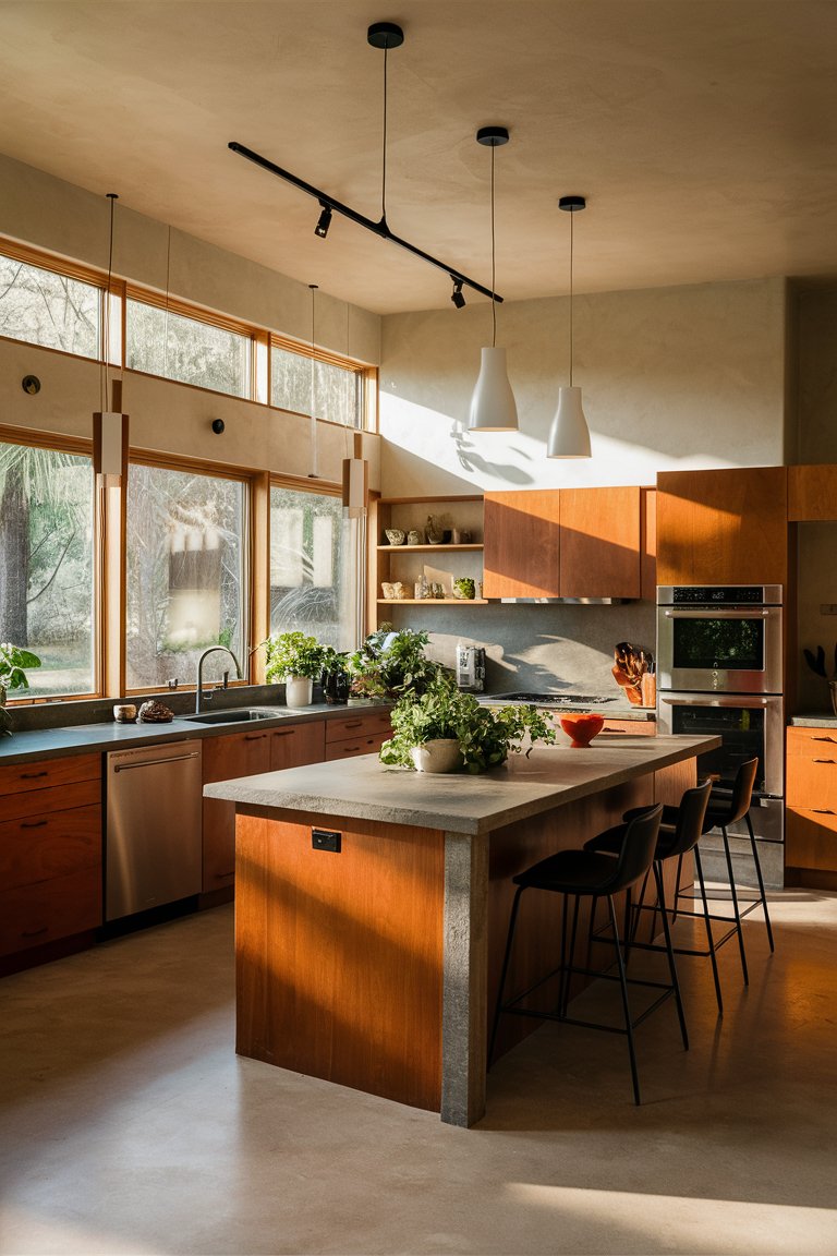 Spacious organic modern kitchen with natural materials and contemporary design