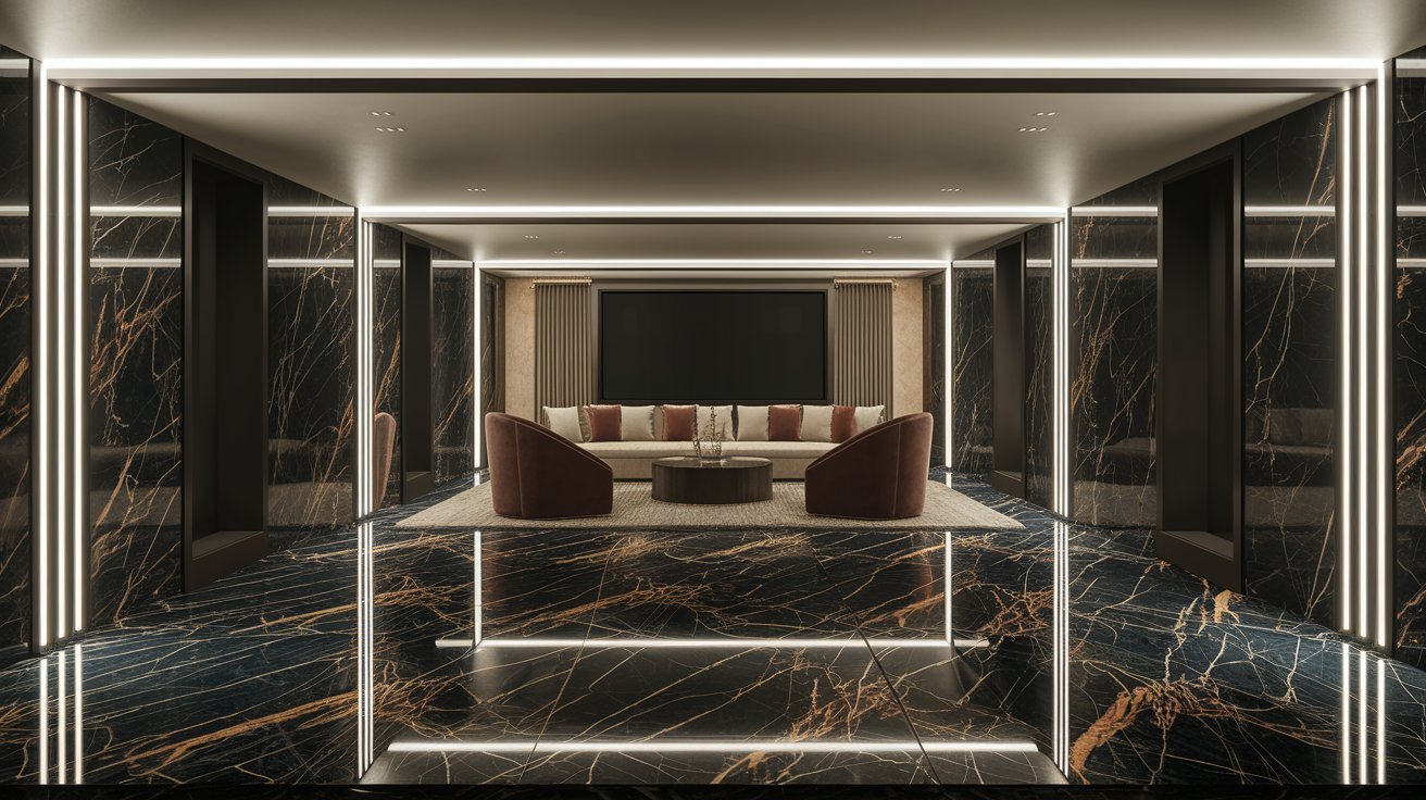 Luxurious Depth with Dark Marble Flooring